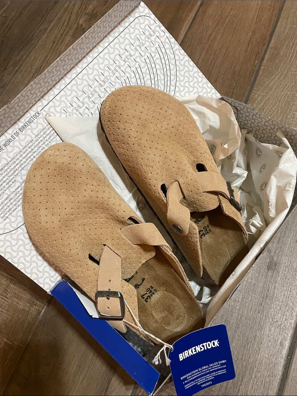 Birkenstock Beige Suede Boston-Style Clogs with Buckle